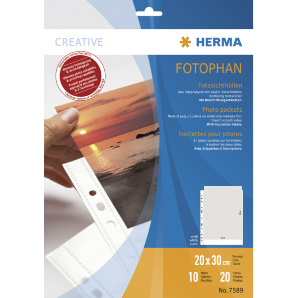 HERMA Fotophan Sichthüllen DIN A4, für Fotos 20 x 30 cm