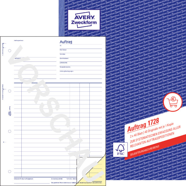 AVERY Zweckform Formularbuch "Auftrag", SD, A5, 2 x 40 Blatt