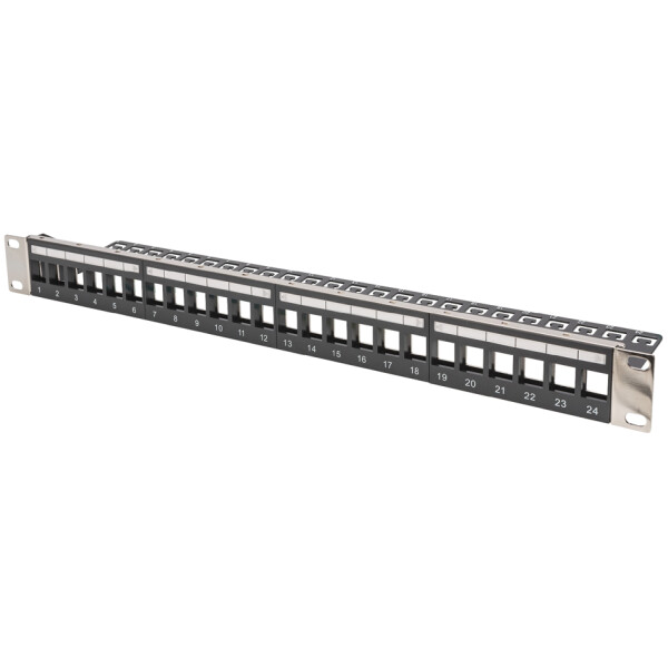 DIGITUS 19" Keystone Patch Panel, 24 Port, 1 HE, schwarz
