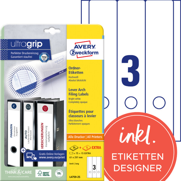 AVERY Zweckform Ordnerr&uuml;cken-Etiketten, 59 x 297 mm, wei&szlig;