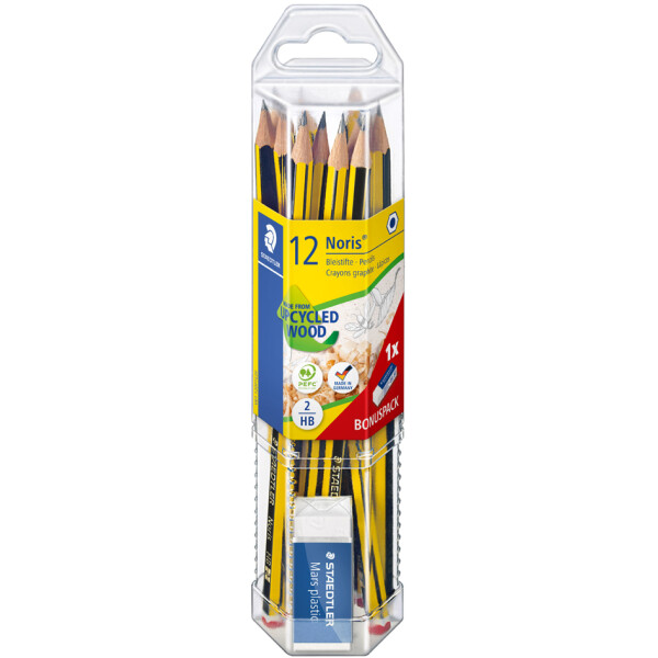 STAEDTLER Bleistift Noris, 12er Promopack + Radierer
