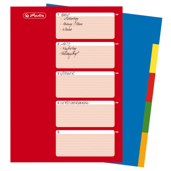 herlitz Kunststoff-Register, blanko, A4, farbig, 10-teilig