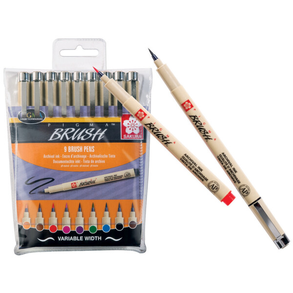 SAKURA Pinselstift PIGMA BRUSH, 9er Etui, farbig sortiert
