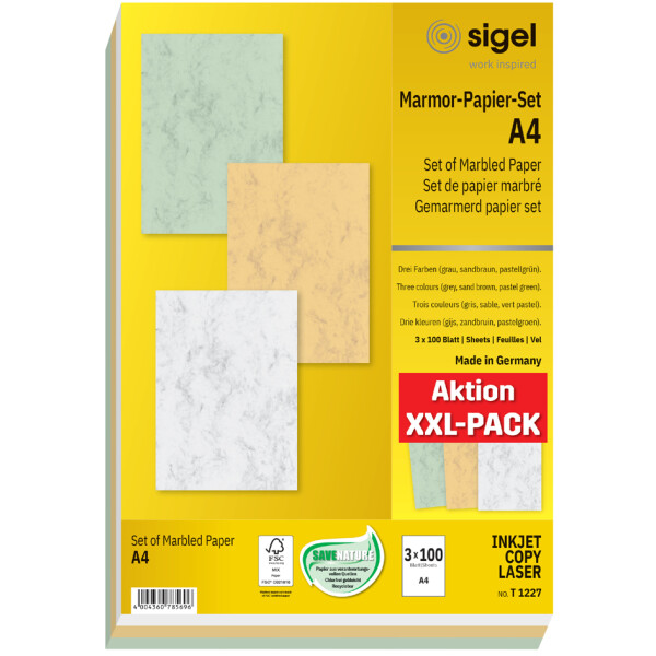 sigel Marmor-Papier, A4, 90 g qm, Feinpapier, beige