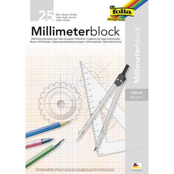 folia Millimeterpapier-Block, DIN A4, 80 g qm, 25 Blatt