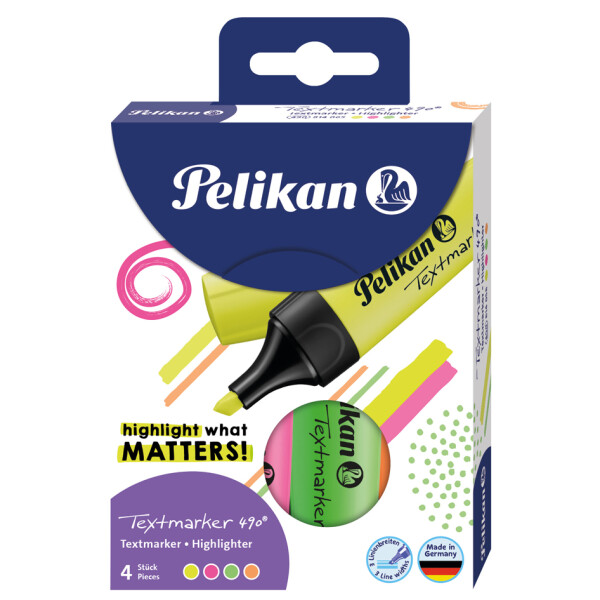 Pelikan Textmarker 490, 4er Etui, farbig sortiert