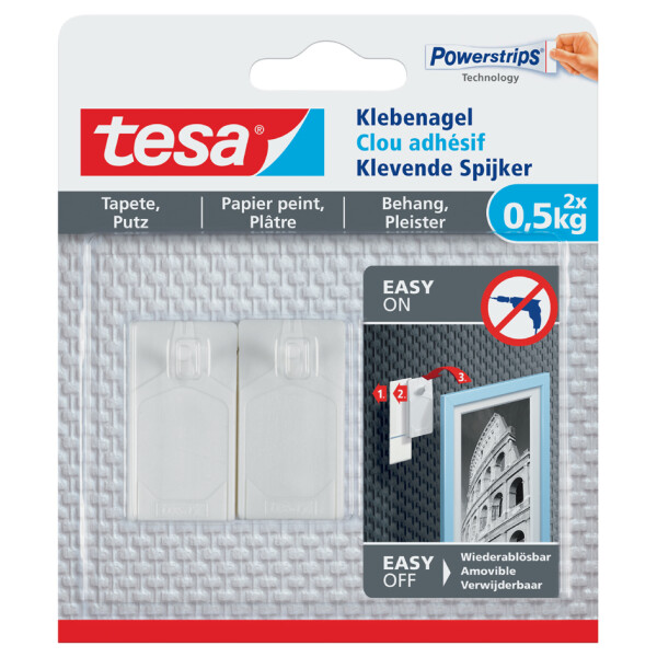 tesa Powerstrips Klebenagel für Tapeten und Putz, 1,0 kg