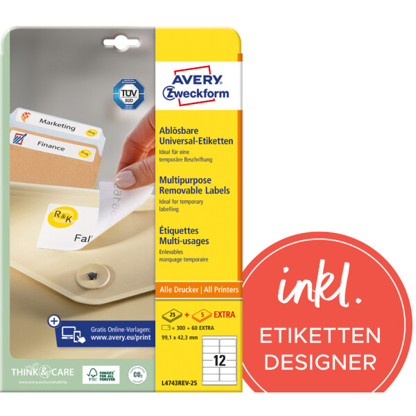 AVERY Zweckform Universal-Etiketten, 45,7 x 21,2 mm, weiß