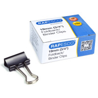 RAPESCO Foldback-Klammern, Breite: 19 mm, schwarz, 10 Stück