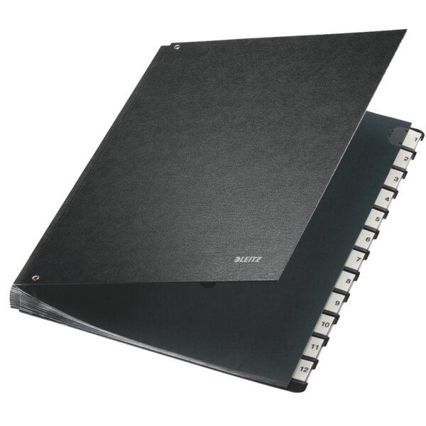 LEITZ Pultordner, A4, 1-12, 12 F&auml;cher, Hartpappe, schwarz