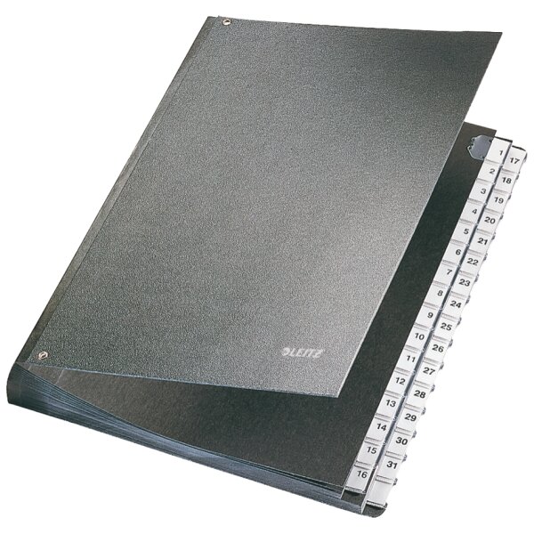 LEITZ Pultordner, A4, 1-12, 12 F&auml;cher, Hartpappe, schwarz