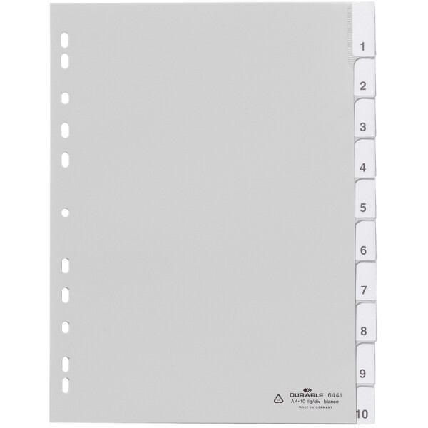 DURABLE Kunststoff-Register, A4, PP, 10-teilig, grau