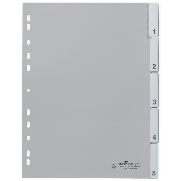 DURABLE Kunststoff-Register, A4, PP, 10-teilig, grau