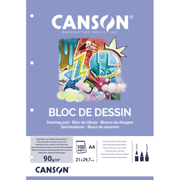 CANSON Zeichenpapier-Block, 210 x 297 mm, wei&szlig;, 90 g qm