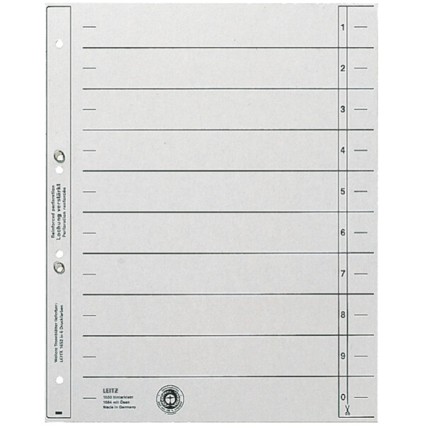 LEITZ Trennbl&auml;tter, A4 &Uuml;berbreite, Kraftkarton 200g qm, grau