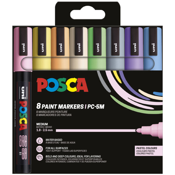 POSCA Pigmentmarker PC5M, 8er Etui, warme Farben
