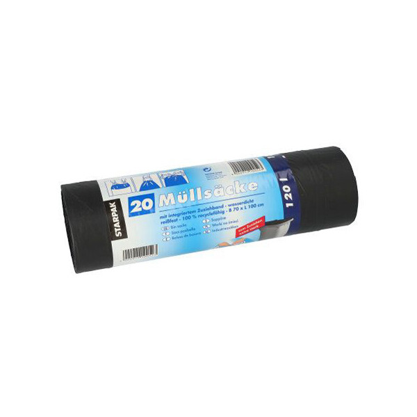STARPAK Müllsäcke LDPE, mit Zugband, 120 Liter, blau