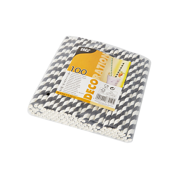 PAPSTAR Papier-Trinkhalm "Stripes", 200 mm, schwarz weiß