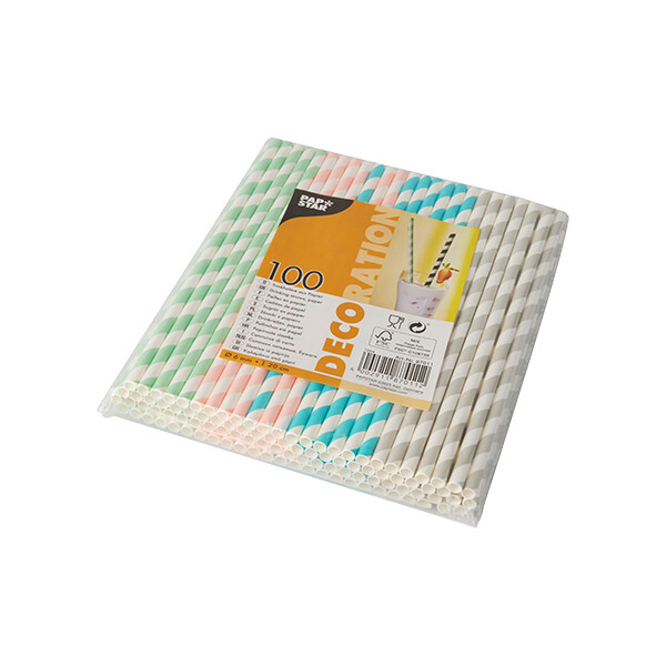 PAPSTAR Papier-Trinkhalm "Stripes", 200 mm, schwarz weiß