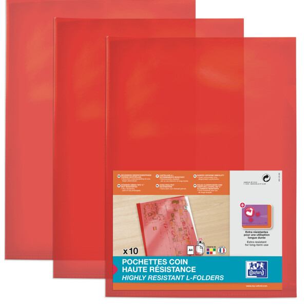 Oxford Sichth&uuml;llen, transparent, DIN A4, aus PVC, rot