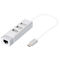 DIGITUS USB 2.0 auf Fast Ethernet Adapter, 3-Port USB Hub