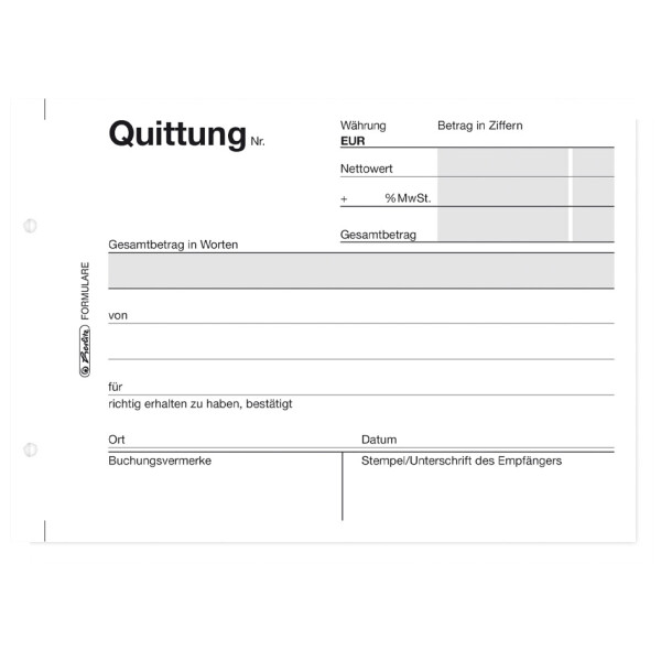 herlitz Formularbuch "Quittung 402", DIN A6, 2 x 40 Blatt