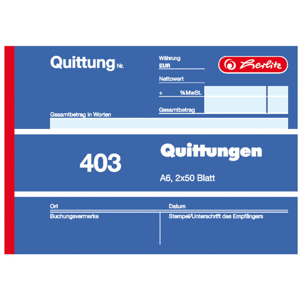 herlitz Formularbuch "Quittung 402", DIN A6, 2 x 40 Blatt