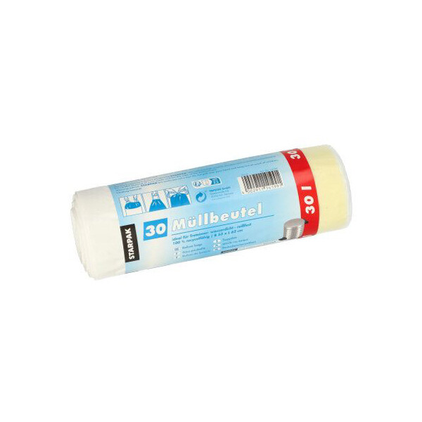 STARPAK Mülleimerbeutel LDPE, mit Zugband, 30 Liter, weiß