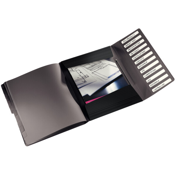LEITZ Ordnungsmappe Solid, DIN A4, PP, 6 F&auml;cher, schwarz