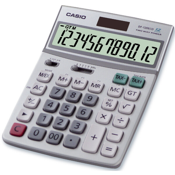 CASIO Tischrechner DF-120 ECO, Solar- Batteriebetrieb
