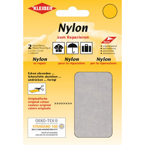 KLEIBER Nylon-Flicken, selbstklebend, hellgrau