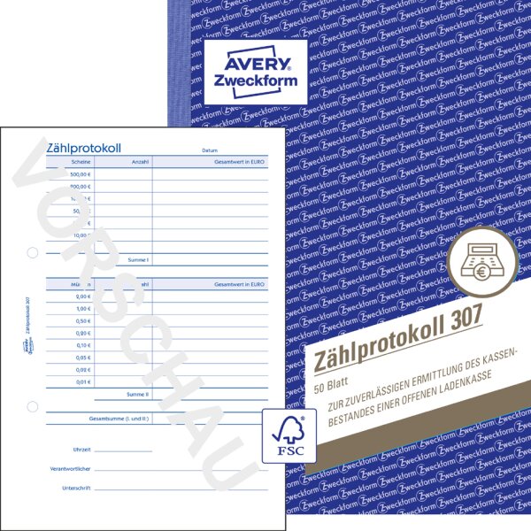 AVERY Zweckform Formularbuch "Kassenabrechnung mit MwSt", A4