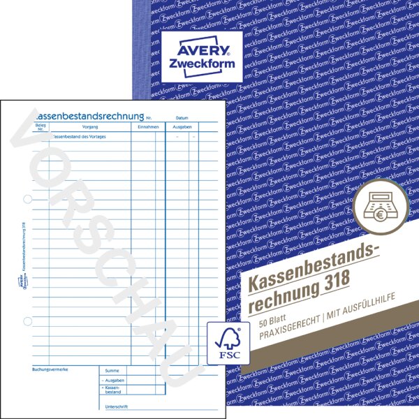 AVERY Zweckform Formularbuch "Kassenabrechnung mit MwSt", A4