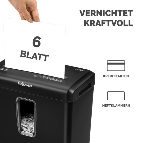 Fellowes Aktenvernichter Powershred P-30C, schwarz, Partikel