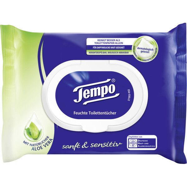 Tempo Feuchte Toilettentcher sanft & sensitiv,mit Aloe Vera |  Kopierpapier.at