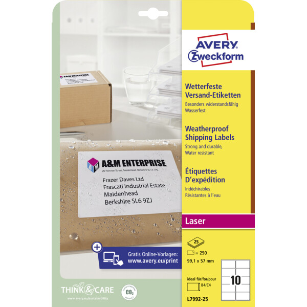 AVERY Zweckform Wetterfeste Versand-Etiketten, 99,1 x 57 mm