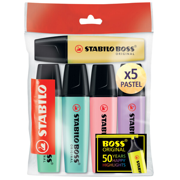 STABILO Textmarker BOSS ORIGINAL Pastel, 4er Kunststoffetui