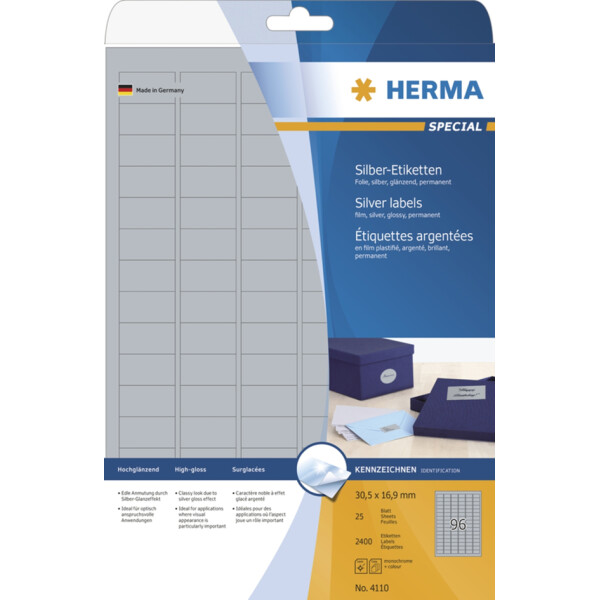 HERMA Silberfarbene Folien-Etiketten SPECIAL, 96 x 50,8 mm