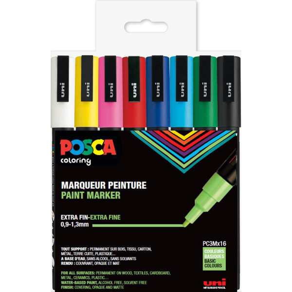 POSCA Pigmentmarker PC3M, 8er Etui, Standard