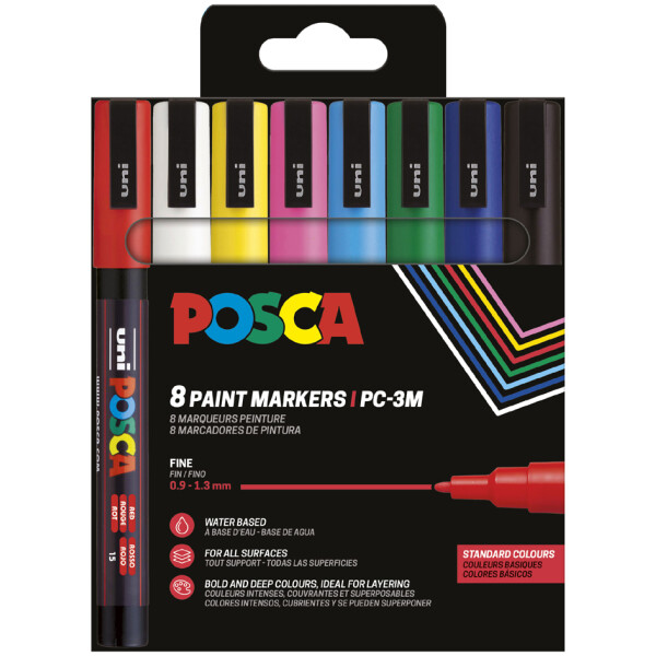 POSCA Pigmentmarker PC3M, 8er Etui, Standard