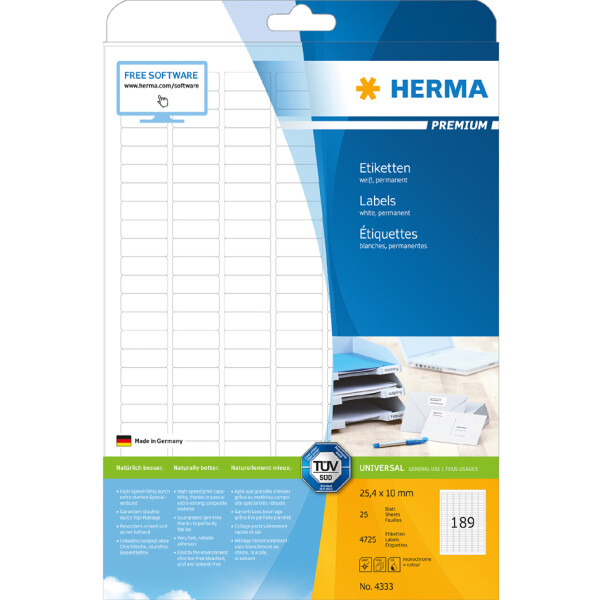 HERMA Universal-Etiketten PREMIUM, 25,4 x 16,9 mm, weiß