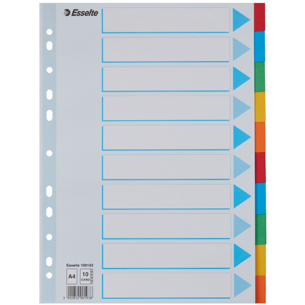 Esselte Karton-Register, blanko, A4, 12-teilig, mehrfarbig