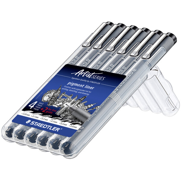 STAEDTLER Pigmentliner, schwarz, 4+2 GRATIS Etui