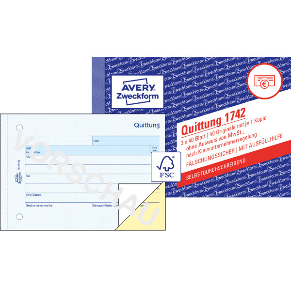 AVERY Zweckform Formularbuch "Quittung", SD, A6 quer