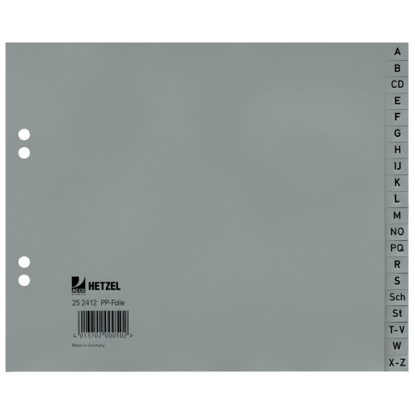 HETZEL Kunststoff-Register, A-Z, A4, PP, 24-teilig, grau