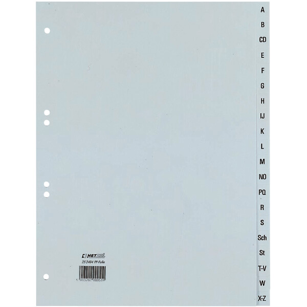 HETZEL Kunststoff-Register, A-Z, A4, PP, 24-teilig, grau