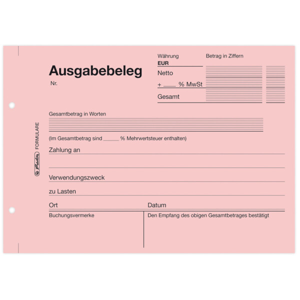 herlitz Formularbuch "Ausgabebeleg 302", DIN A6, 50 Blatt