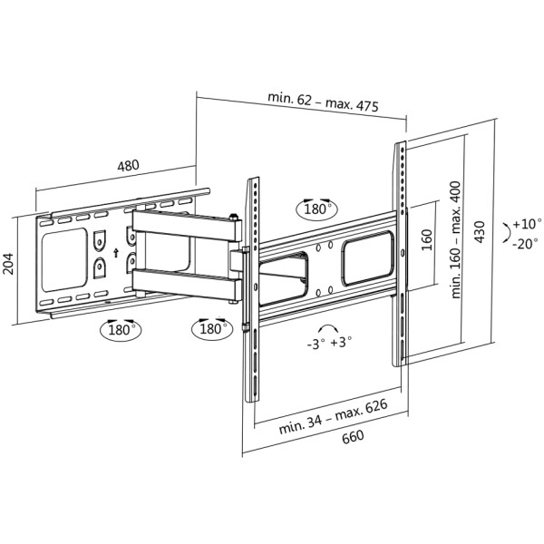 LogiLink TV-Wandhalterung Full Motion, für 96,98 - 177,8 cm