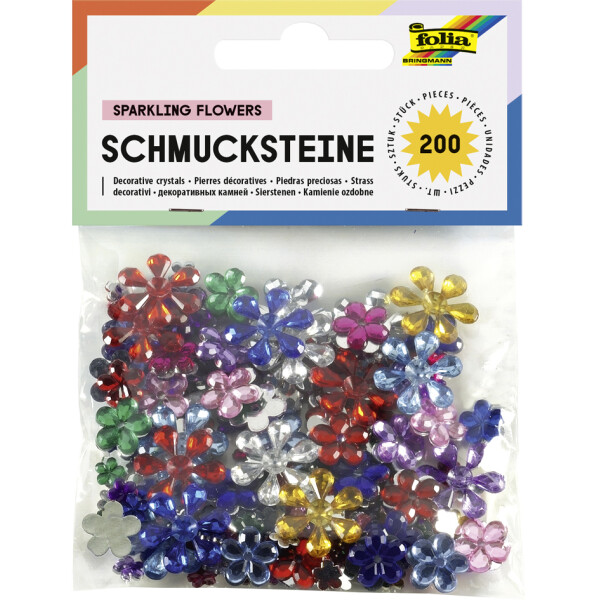 folia Schmucksteine "Blumen", Größen und Farben sortiert