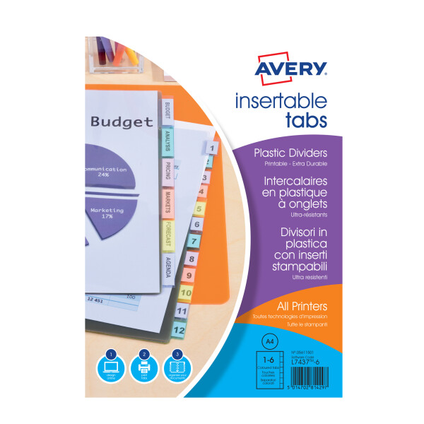 AVERY Intercalaires à onglets, 12 touches, PP, transparent